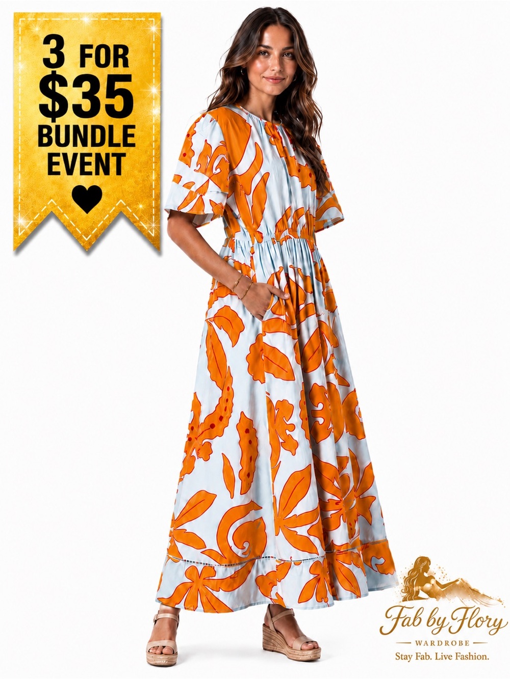 Maude Vivante Amelia Floral Swirl Maxi Dress in Pale Blue 100% Cotton